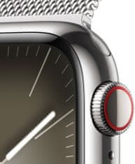 Apple Watch Series 9, mobil, 41mm, ezüst rozsdamentes acél, ezüst milánói hurok (MRJ43QC/A)