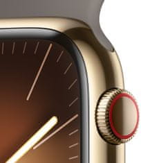 Apple Watch Series 9, mobil, 45mm, arany rozsdamentes acél, agyag sport szíj - M/L (MRMT3QC/A)