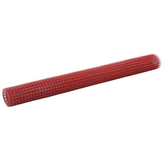 Vidaxl piros PVC-bevonatú acél csirkeháló drótkerítés 25 x 1,5 m 143678