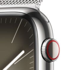 Apple Watch Series 9, mobil, 45mm, ezüst rozsdamentes acél, ezüst milánói hurok (MRMQ3QC/A)