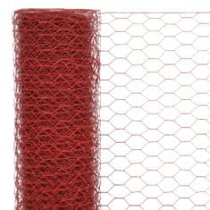 Vidaxl piros PVC-bevonatú acél csirkeháló drótkerítés 25 x 0,5 m 143299