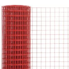 Vidaxl piros PVC-bevonatú acél csirkeháló drótkerítés 25 x 0,5 m 143676