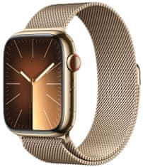 Apple Watch Series 9, mobil, 45 mm, arany, rozsdamentes acél, arany hurok (MRMU3QC/A)