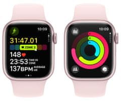 Apple Watch Series 9, Cellular, 41mm, rózsaszín, világos rózsaszín sport szíj - S/M (MRHY3QC/A)