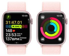 Apple Watch Series 9, mobil, 41mm, rózsaszín, világos rózsaszín sporthurok (MRJ13QC/A)