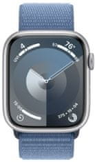 Apple Watch Series 9, Cellular, 45mm, ezüst, Winter Blue Sport Loop (MRMJ3QC/A)