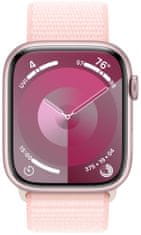 Apple Watch Series 9, mobil, 45mm, rózsaszín, világos rózsaszín sporthurok (MRMM3QC/A)