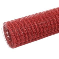 Vidaxl piros PVC-bevonatú acél csirkeháló drótkerítés 10 x 0,5 m 143670