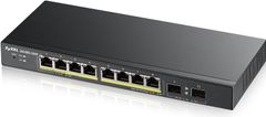 Zyxel GS1900-10HP v2, 10 portos asztali Gigabit Web Smart switch: 8x Gigabit fém + 2x SFP, IPv6, 802.3az (zöld), PoE