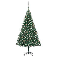 Vidaxl zöld megvilágított műkarácsonyfa gömb szettel 240 cm 3077624