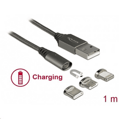 DELOCK USB mágneses töltőkábel készlet 8 Pin / Micro USB / Type-C, 1m antracit (85705) (85705)