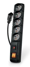 F5 IEC 5m kábel, 5 aljzat, túlfeszültségvédő, C14 UPS-hez, fekete színű