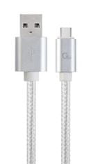 GEMBIRD USB 3.0 AM-C típusú kábel (AM/CM), 1,8 m, fonott, ezüst, buborékfólia