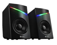 C-Tech Speakers SPK-15, 2.0, 6W, RGB háttérvilágítás, 3,5 mm-es jack, USB tápellátás, fekete színű