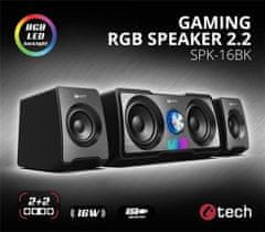 C-Tech hangszórók SPK-16, 2.2, 16W, RGB háttérvilágítás, 3,5 mm-es jack, USB tápellátás, fekete színű
