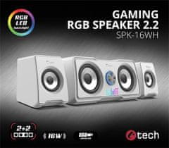 C-Tech Speakers SPK-16, 2.2, 16W, RGB háttérvilágítás, 3,5 mm-es jack, USB tápellátás, fehér színű