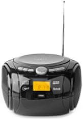 Nedis CD lejátszó Boombox/ 9 Watt teljesítmény/ akkumulátor/ hálózati tápellátás/ sztereó/ BT/ FM/ USB/ fekete