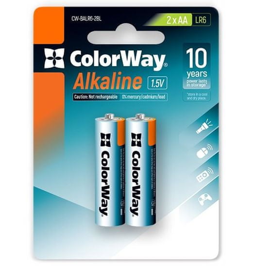 ColorWay Színes lúgos elemek AA/ 1.5V/ 2db a csomagban/ Blister