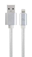 Gembird Lightning 8 tűs (M) USB 2.0 (M) töltőkábel, prémium, fonott, fém csatlakozók, 1,8 m, ezüst színű