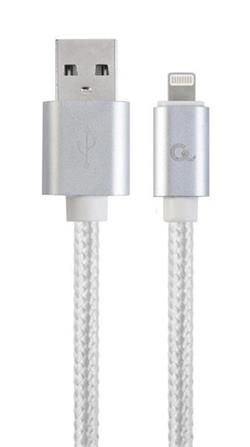 Gembird Lightning 8 tűs (M) USB 2.0 (M) töltőkábel, prémium, fonott, fém csatlakozók, 1,8 m, ezüst színű