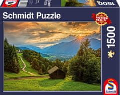Schmidt Puzzle Naplemente a hegyi falu felett Wamberg 1500 darab