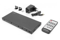 Digitus 4x2 HDMI mátrix kapcsoló, 4K/60Hz skálázó, EDID, ARC, HDCP 2.2, 18 Gbps