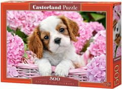 Castorland Puzzle Kiskutya rózsaszín virágokkal 500 darab