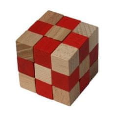 Fa puzzle kocka piros