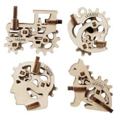UGEARS 3D fából készült mechanikus puzzle 4 mechanikus függő karakter szimbólumok