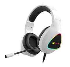 C-Tech játék headset mikrofonnal Midas (GHS-17W), alkalmi játék, RGB háttérvilágítás, 3.5mm jack+USB(sub.) fehér