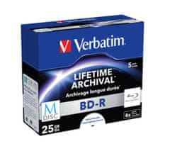 Verbatim M-DISC BD-R SL 25GB, 4x, nyomtatható, ékszerdoboz 5 db