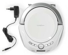 Nedis CD lejátszó Boombox/ 9 Watt teljesítmény/ akkumulátor/ hálózati tápegység/ sztereó/ BT/ FM/ USB/ fehér
