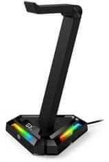 Genius GX-UH100, állvány, játék headset USB HUB-bal, RGB háttérvilágítással, 2x USB, 2x USB-C, fekete színű