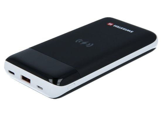 SWISSTEN All-In-One Power Bank 10000 Mah, bemeneti csatlakozó. Lightning, USB-C, micro USB. kimenetek USB-A,,USB-C, vezeték nélküli Qi