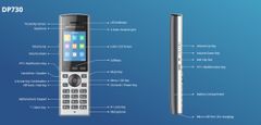 Grandstream DP730 IP telefon, 2,4" sávos kijelző, 2SIP fiók, videó, BT, Micro USB, HAC, Push-to-talk