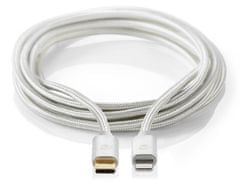 Nedis PROFIGOLD Lightning/USB 2.0 kábel/ Apple Lightning 8pin - USB-C csatlakozó/ nejlon/ ezüst/ BOX/ 2m