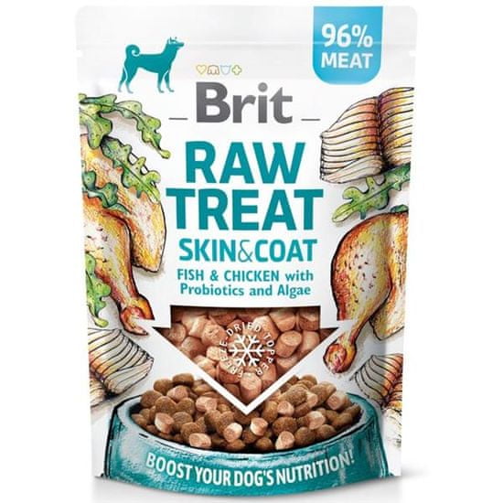 Brit Raw Treat Dog Skin & Coat fagyasztva szárított jutalomfalat és feltét Fish&Chicken 40 g
