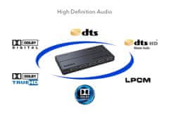 PremiumCord HDMI kapcsoló 4:1 4Kx2K@60Hz, 1080P, HDR, nyomógombos vezérlés és távirányító támogatásával