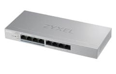Zyxel GS1200-8HP 8 portos asztali Gigabit Web Smart switch, 4x PoE 802.3at, PoE költségvetés 60W, ventilátor nélküli