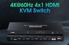 PremiumCord 4K@60Hz HDMI2.0 KVM kapcsoló 4:1 távirányítóval