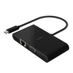 Belkin USB-C multimédia adapter HDMI, VGA, RJ45, USB-A 3.0, akár 100W Power Delivery, fekete színű