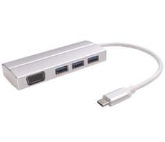 PremiumCord adapter USB 3.1 Type-C hím VGA csatlakozó VGA csatlakozóra + 3x USB 3.0, alumínium