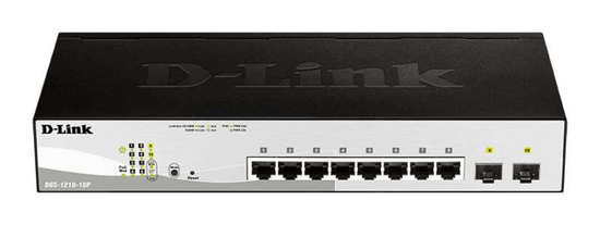 D-Link DGS-1210-10P/ME 8 portos 10/100/1000BASE-T PoE + 2 portos 1 Gbps SFP Metro Ethernet menedzselt switch, 65W