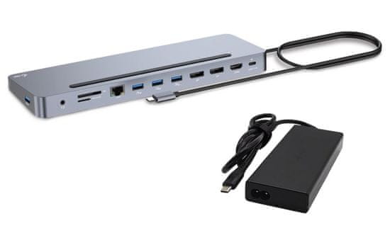 I-TEC dokkolóállomás USB-C fém ergonomikus 4K/ 3x Display/ Power Delivery 100W + univerzális töltő 100W