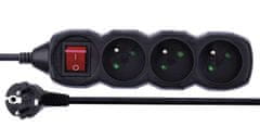 EMOS hosszabbító kábel P1311C - 3 aljzat, 1,5m, kapcsolóval, fekete