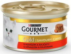 Purina Gourmet Gold macskakonzerv - Ínycsiklandó sütemény marhahús, paradicsom 85 g