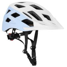 Spokey POINTER Kerékpáros sisak LED villogó lámpával, 58-61 cm, fehér-kék