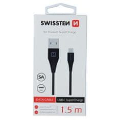 SWISSTEN adatkábel USB / USB-C szupergyors töltés 5A 1.5M, Fekete