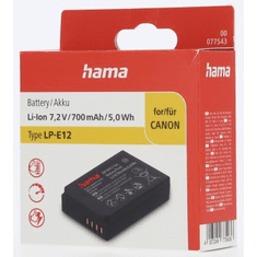 Hama fényképezőgép akkumulátor típusa Canon LP-E12, Li-Ion 7,2 V/700 mAh