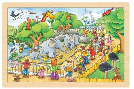 Goki Puzzle Állatkert látogatás 24 darab - fa